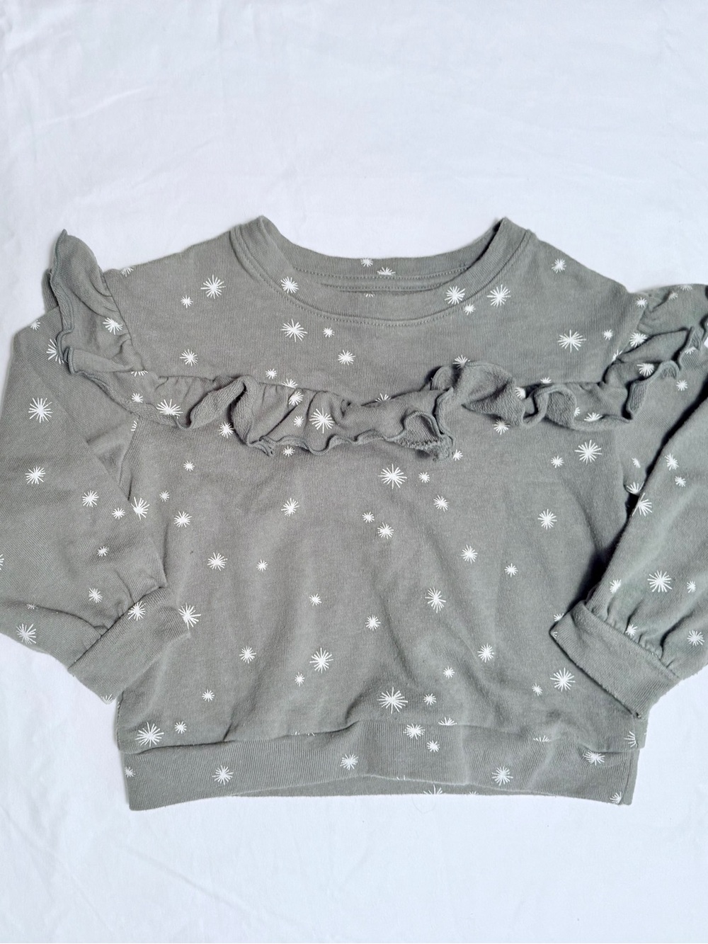 Girls Gray Ruffle Sweatshirt with Star Print
